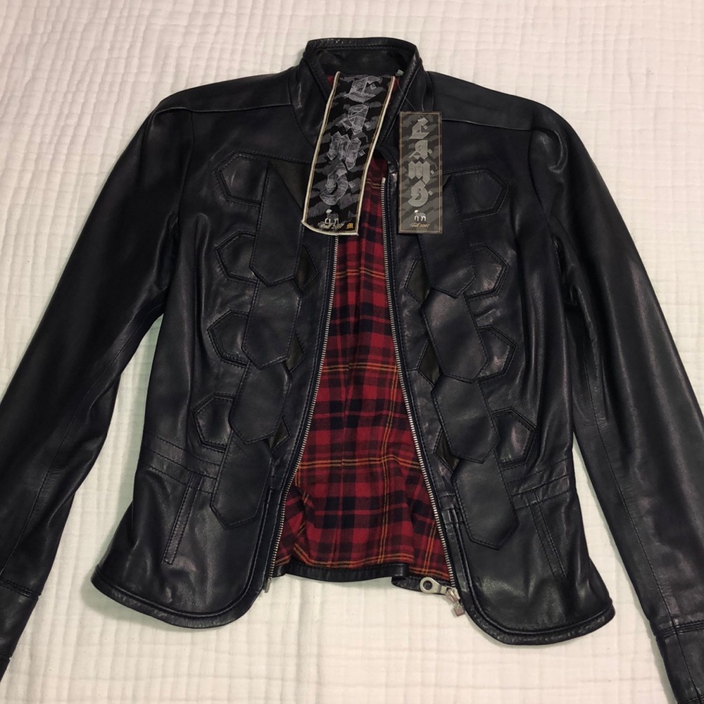 L.A.M.B. Leather Military/ Moto Jacket dark Navy